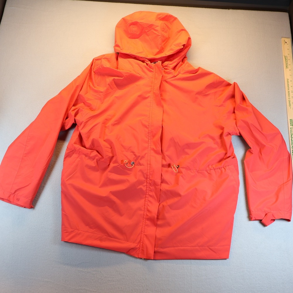 GH Bass Women XXL Orange Hooded Rain Jacket Lightweight Windbreaker Mesh Lined